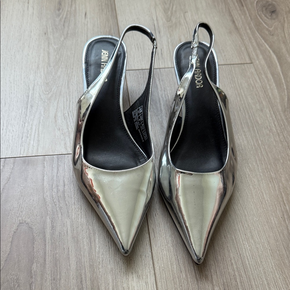 Metallic Silver Pointed Slingback Kitten Heels